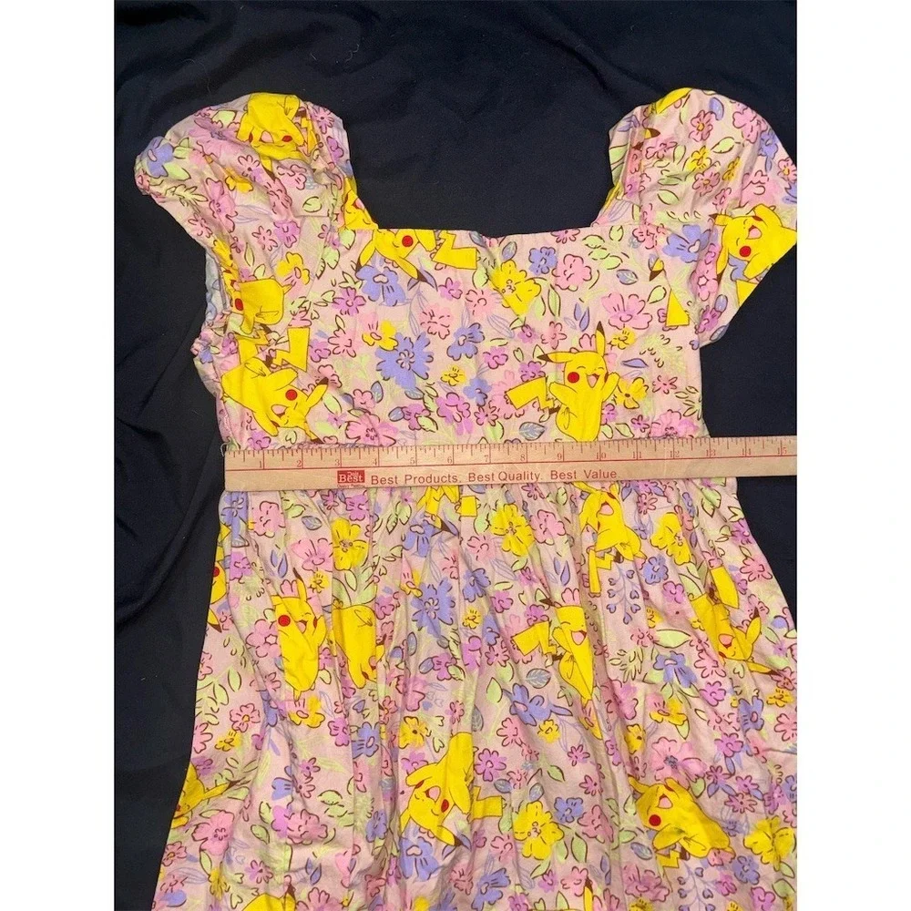 Pokemon Pikachu Floral Girls Dress 14 Purple Yellow Smocked Back XL square neck
